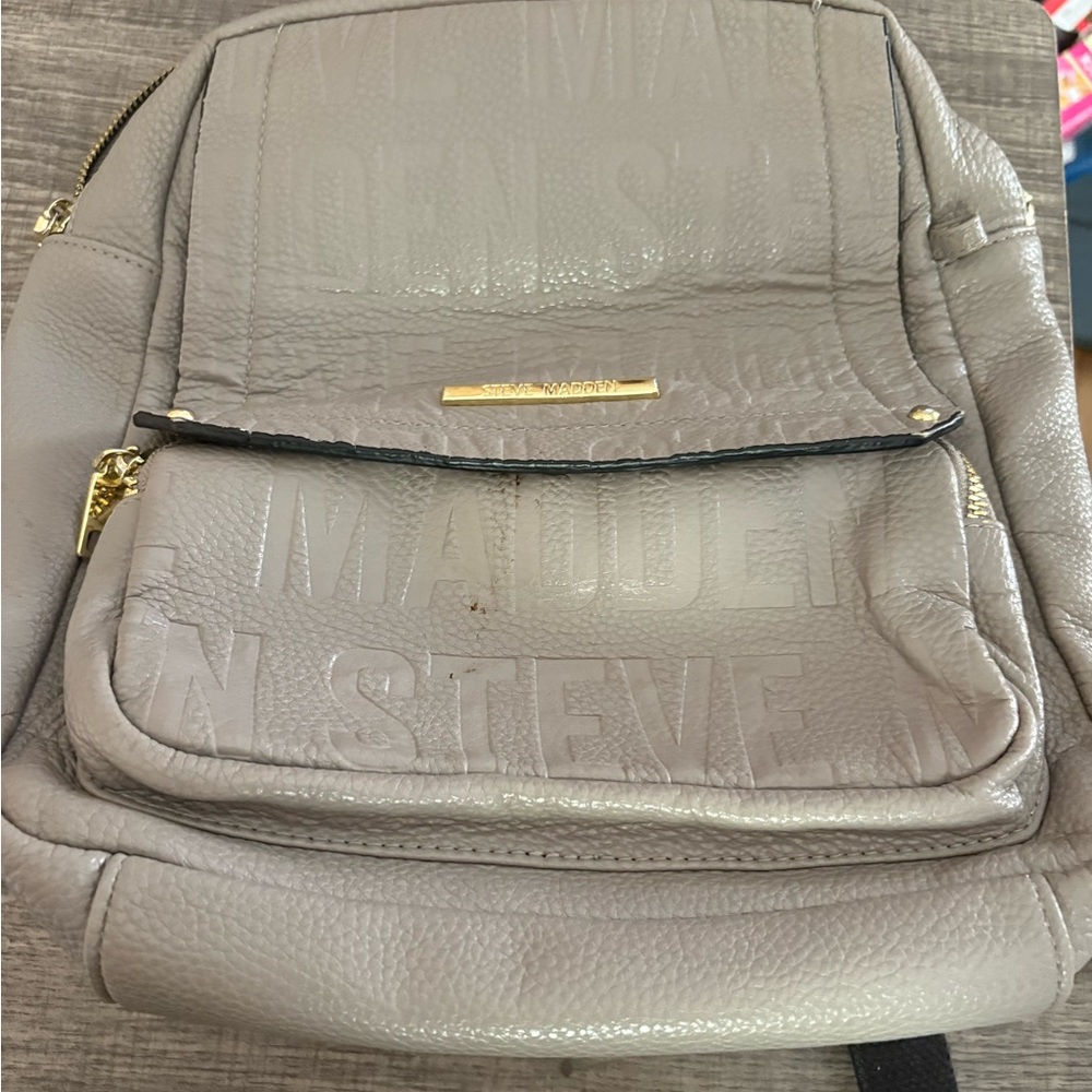 Steve Madden Gray Backpack with Gold Accents